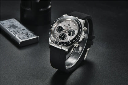 Sapphire Chrono: 40mm Stainless Steel Quartz Sports Watch