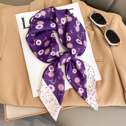 Silken Loop: Printed Satin Square Scarf for Women