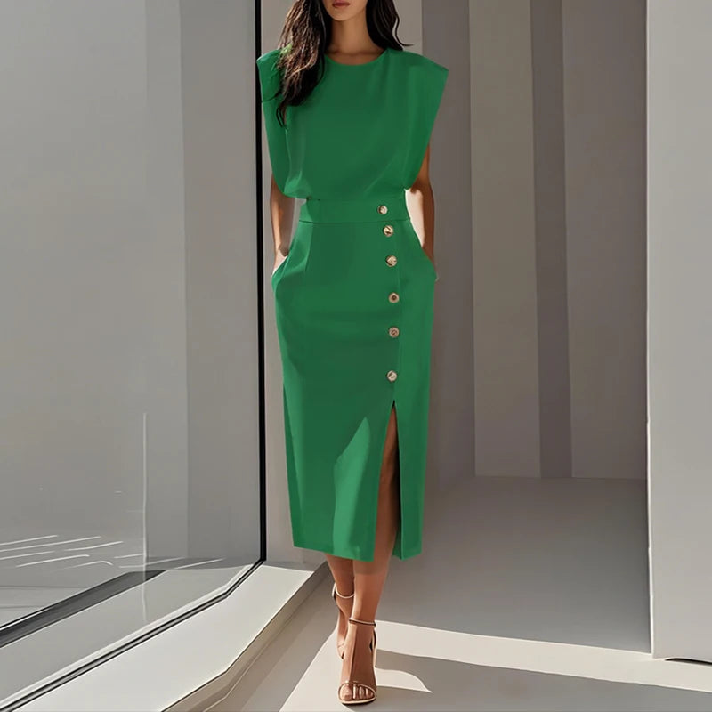 Women's Slim Fit Sleeveless Dress – Elegant Office-to-Event Look