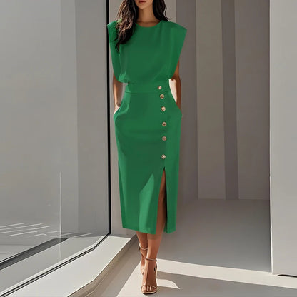 Women's Slim Fit Sleeveless Dress – Elegant Office-to-Event Look