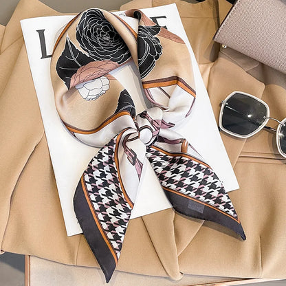 Silken Loop: Printed Satin Square Scarf for Women