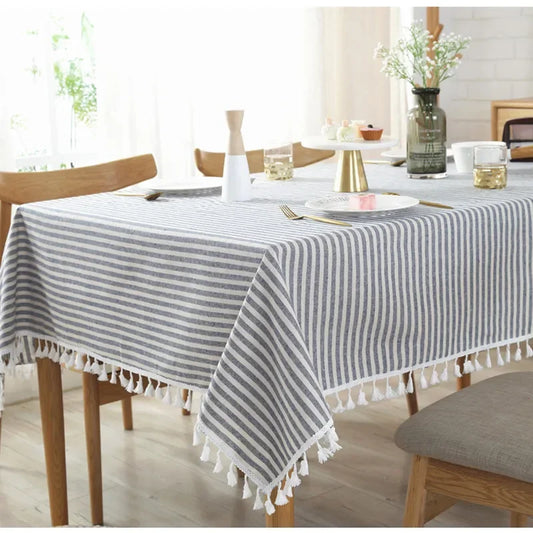 Elegant Cotton Linen Tablecloth with Tassels