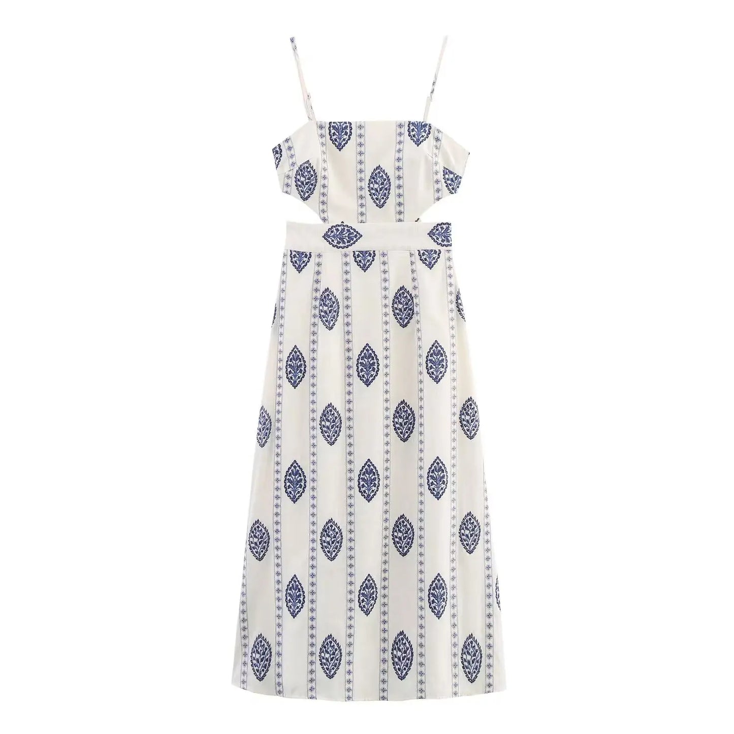 Women's Embroidered Hollow Midi Dress – Elegant Square Neck Style for Summer