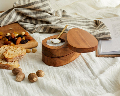 Acacia Wood Seasoning Pot Double Compartment