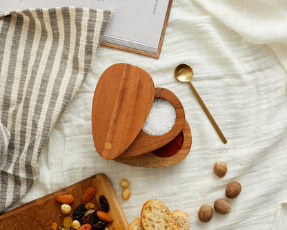 Acacia Wood Seasoning Pot Double Compartment