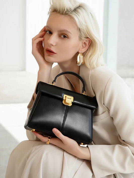 Velvet Frame: Luxury Genuine Leather Crossbody Bag with Scarf Accent