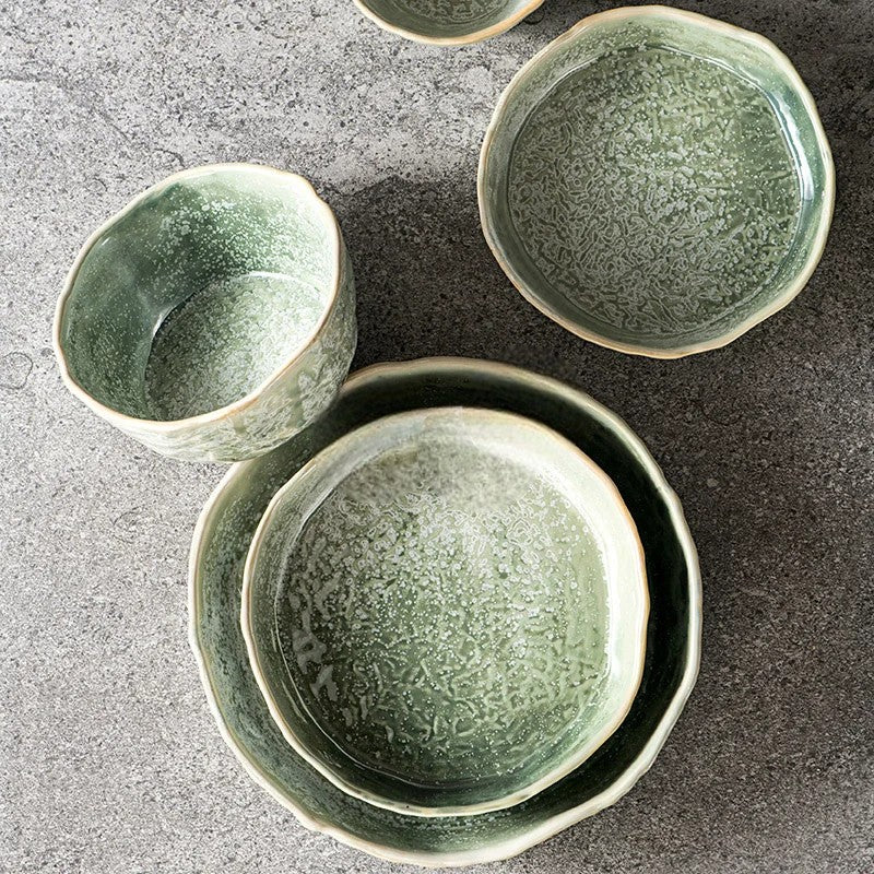 Green Ceramic Dinner Plate & Bowl