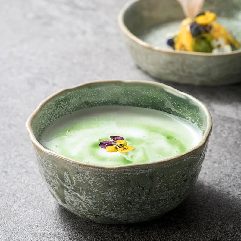 Green Ceramic Dinner Plate & Bowl